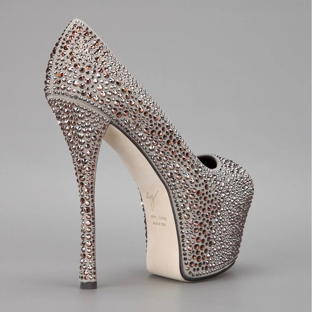 Giuseppe Zanotti Liza Peep Toe Swarovski Crystal Platform Pump Dark Gray